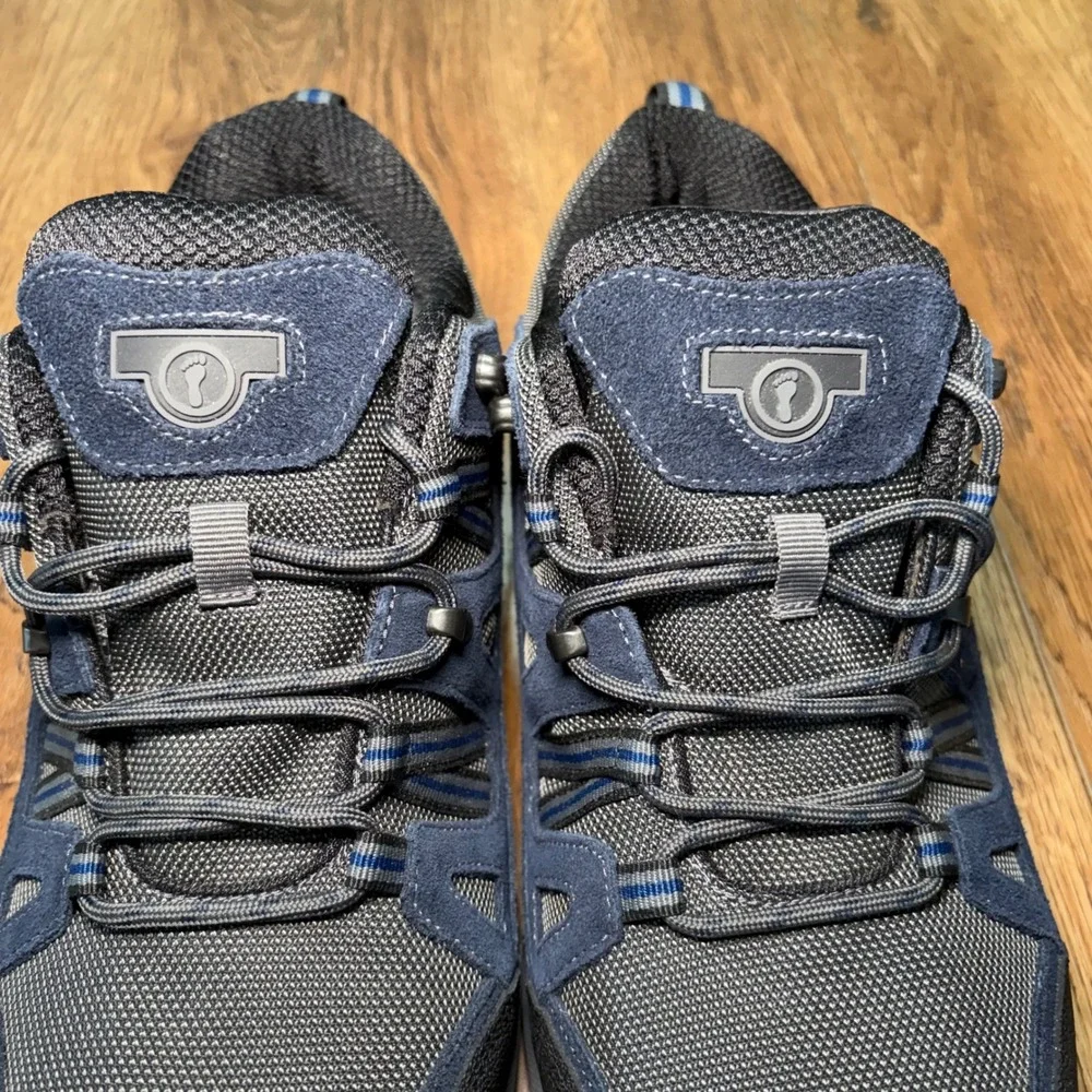 OrthoFeet Mens 12 Wide 2E Walking Shoes Blue Grey Leather Mesh 643 Sneakers EUC